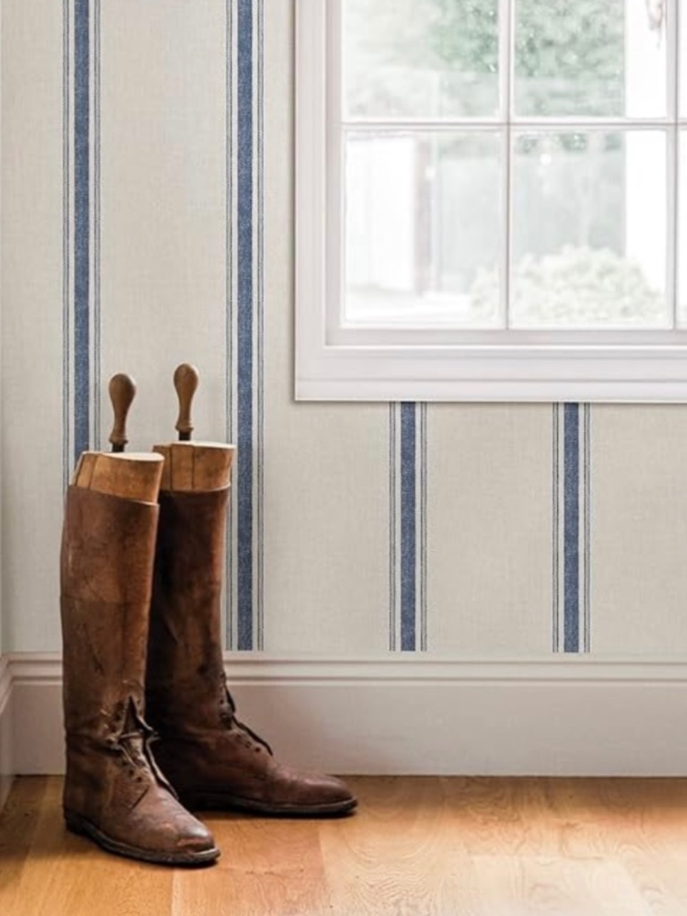Chesapeake Blue Linette Fabric Stripe Wallpaper New roll unopened.